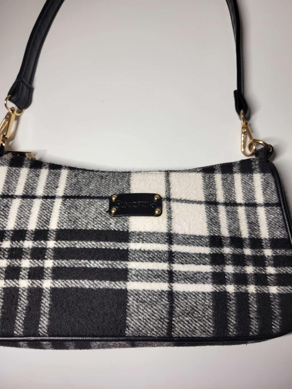 Bearpaw Black & White Plaid Pouchette Shoulder Bag